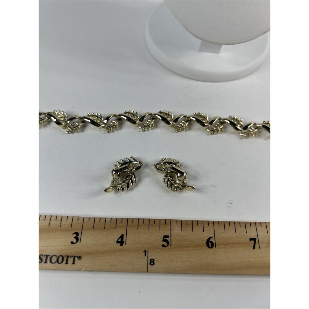 Vintage Coro Fern Leaf Necklace Choker Clip On Earrings Set Gold Tone Signed - Picture 11 of 11